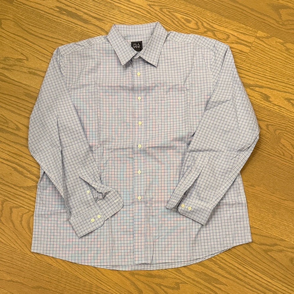 Jos. A. Bank Blue and White Checkered Button Down “Travelers” Shirt